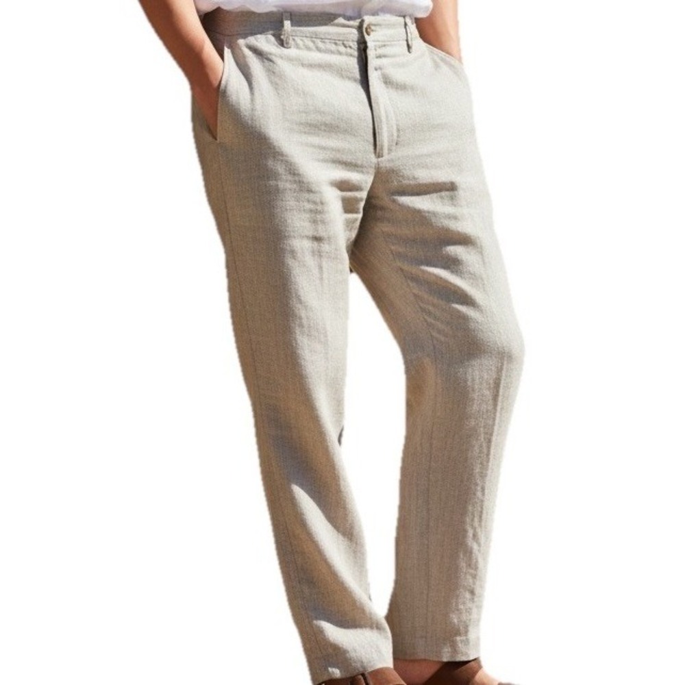 Relaxed Fit Linen Pants Straight Leg Casual Mens 38R Resort Wear H&M Preppy